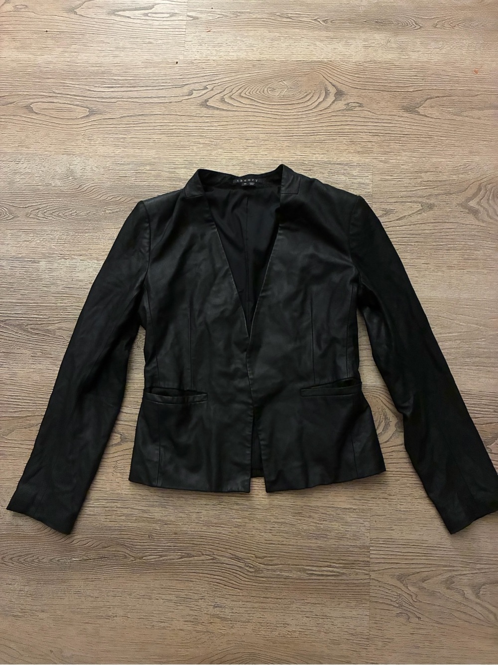 Theory Black GOAT  Leather Open-Front Blazer Jacket